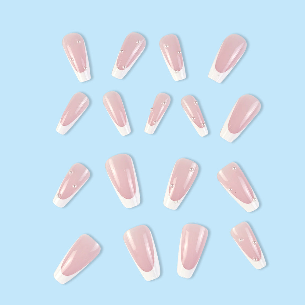 Detachable French White Edge Nail Tips with Pearls