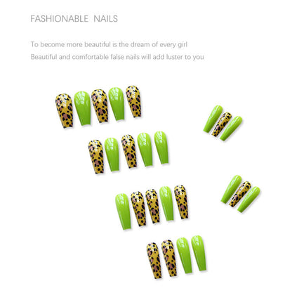 24-Piece Long Ballet Leopard Print Nail Tips