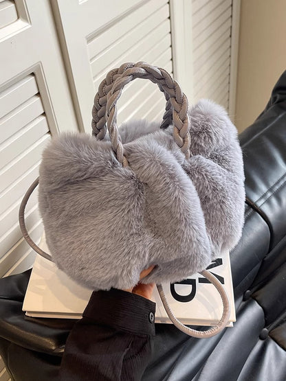 Cute Fuzzy Pumpkin Bag Women's Winter Shoulder Purse