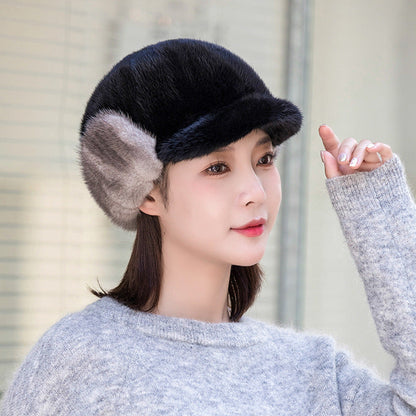 Warm Mink Fur Ear Flap Baseball Cap - Stylish Winter Accessory