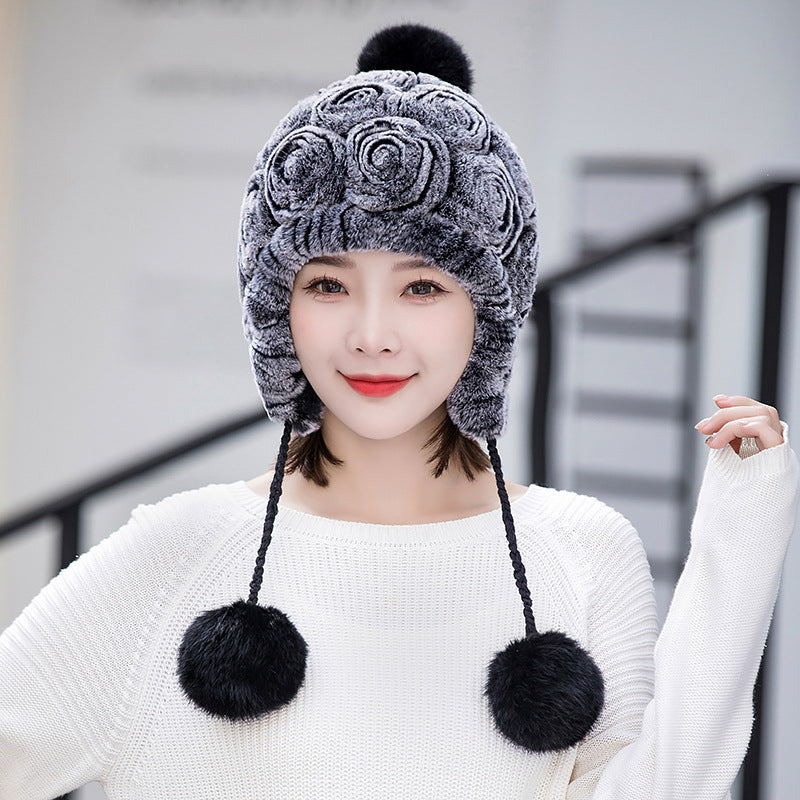 Winter Real Rabbit Fur Ear Flap Hat - Stylish & Warm