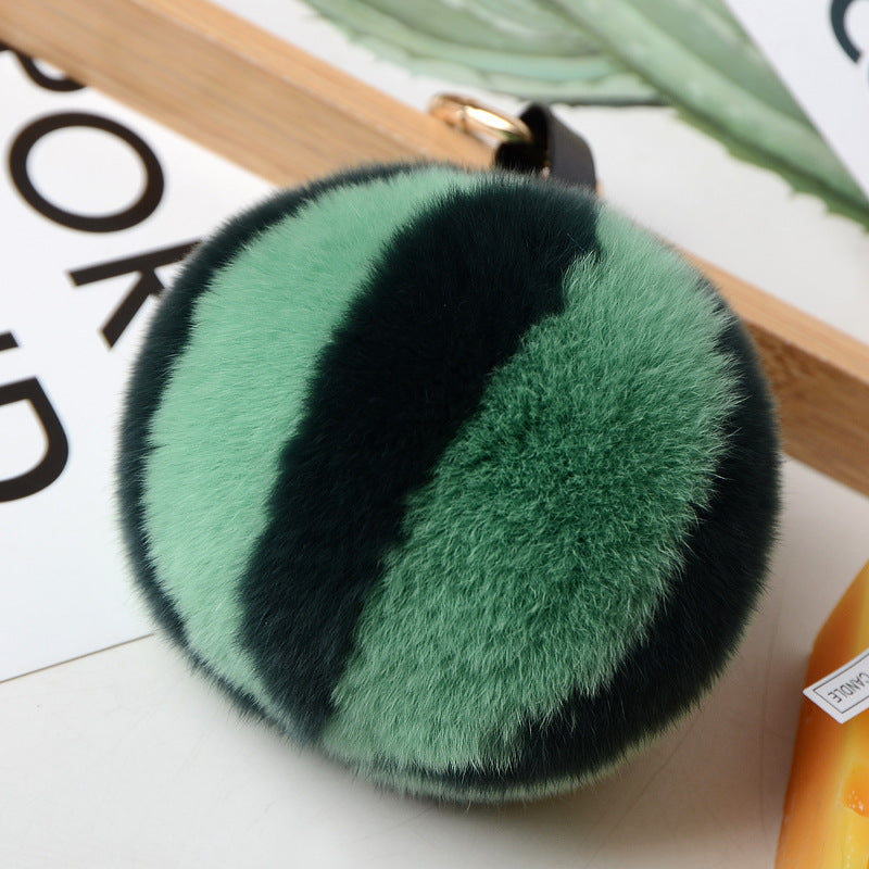 Cute Fuzzy Watermelon Charm - Real Rabbit Fur Accessory