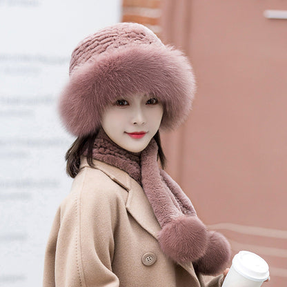 Winter Real Rabbit Fur Hat & Scarf Set - Stylish & Warm