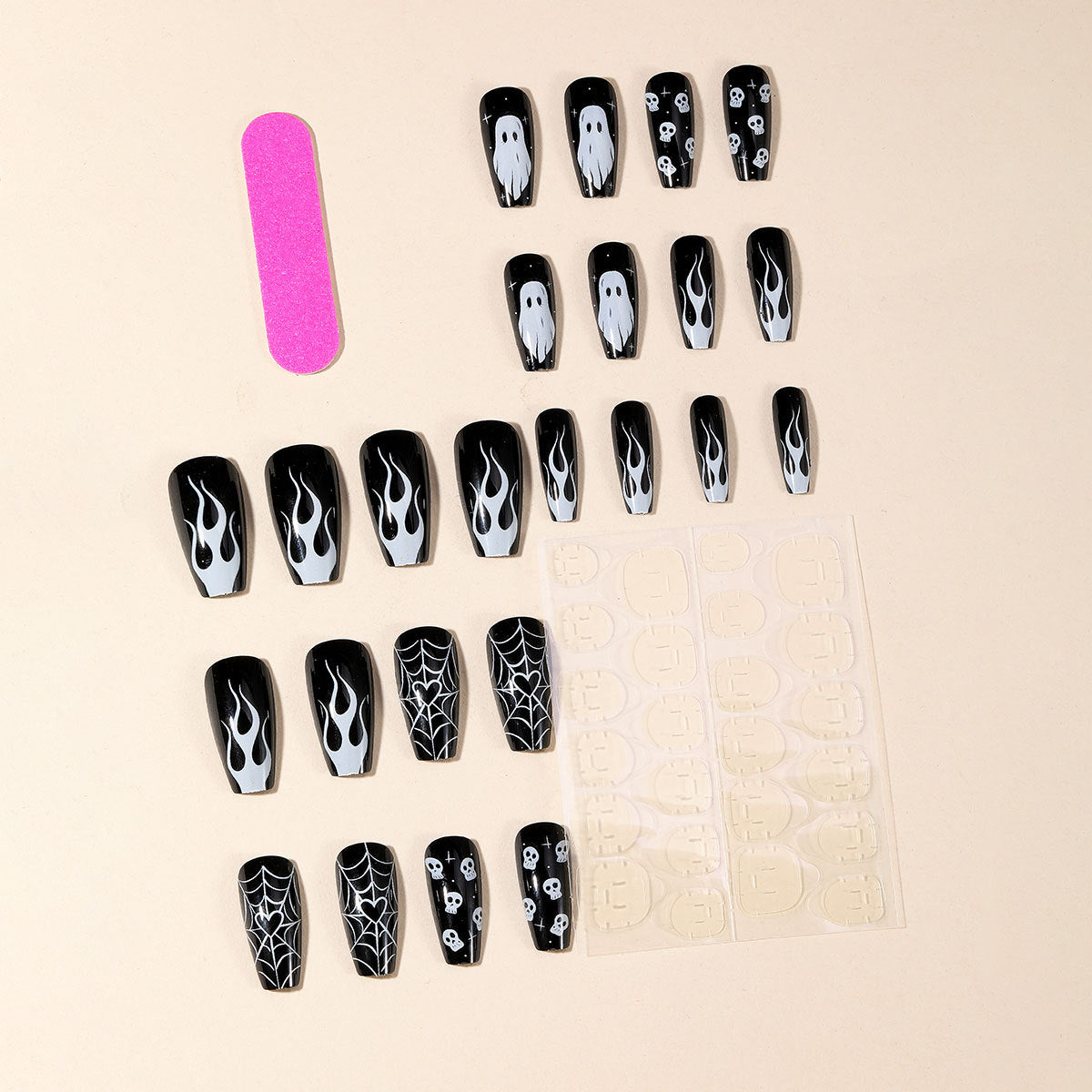 Halloween Short T-Shaped Black Spider Web Heart Ghost Head Detachable Fake Nails