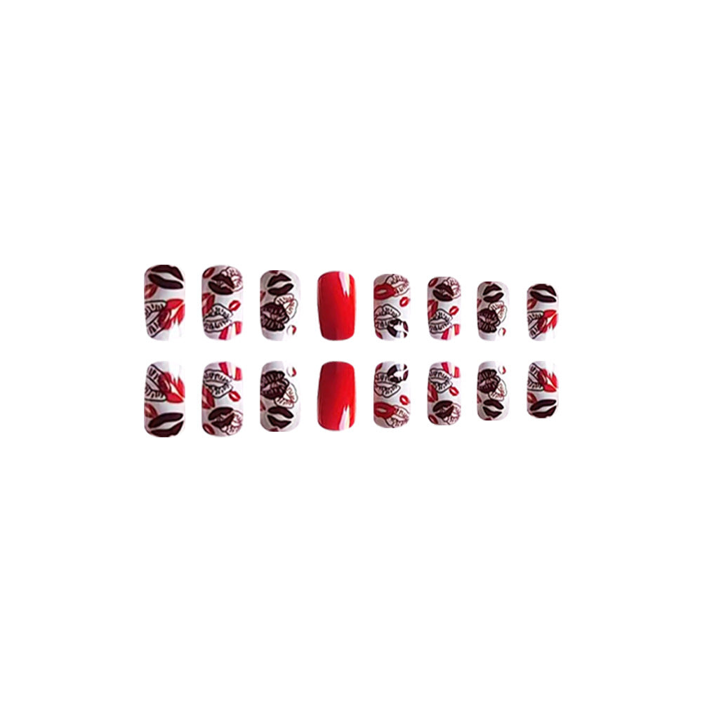 New FashionMedium Square Valentine's Day Red Nail Tips-homeunderwear