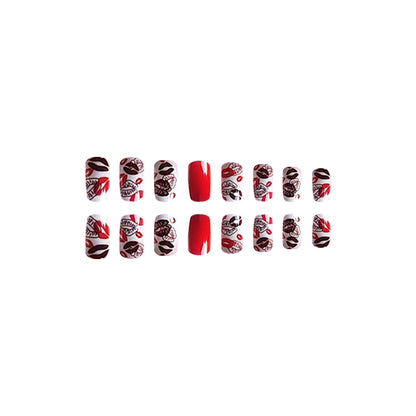 New FashionMedium Square Valentine's Day Red Nail Tips-homeunderwear