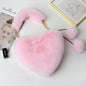 Trendy Heart Shaped Fuzzy Handbag, Clutch