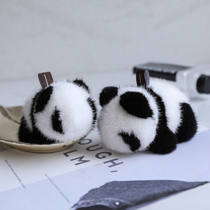 Cute Mink Fur Panda Keychain - Car Accessory