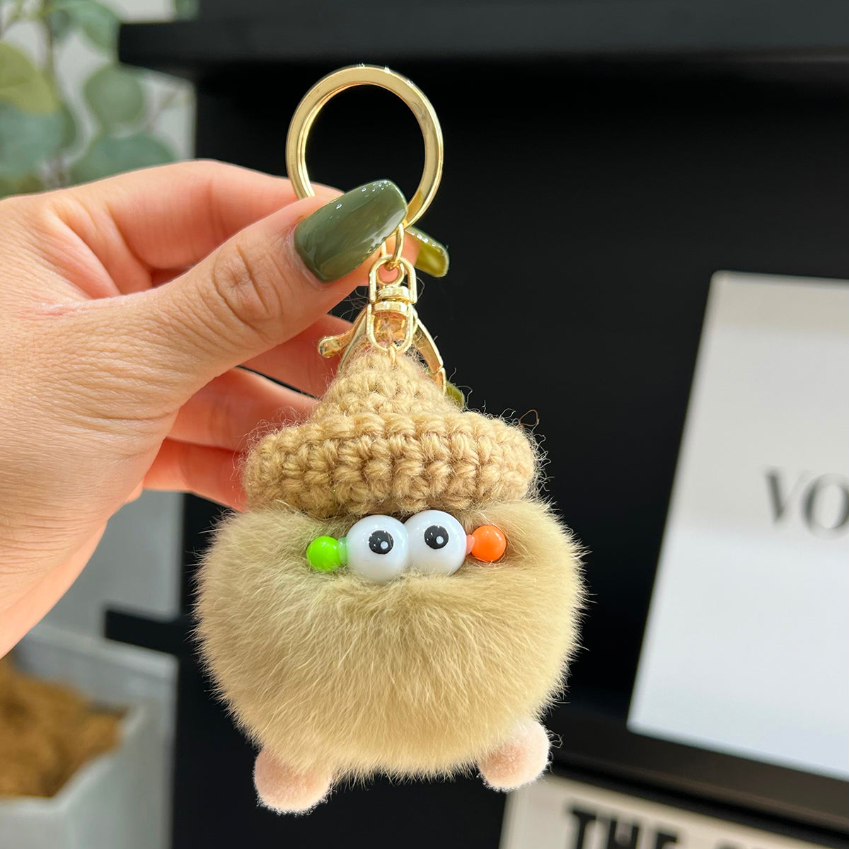 Cute Real Rabbit Fur Coal Ball Keychain Bag Charm