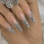 Long French Bridal Nails with Glitter and Rhinestones