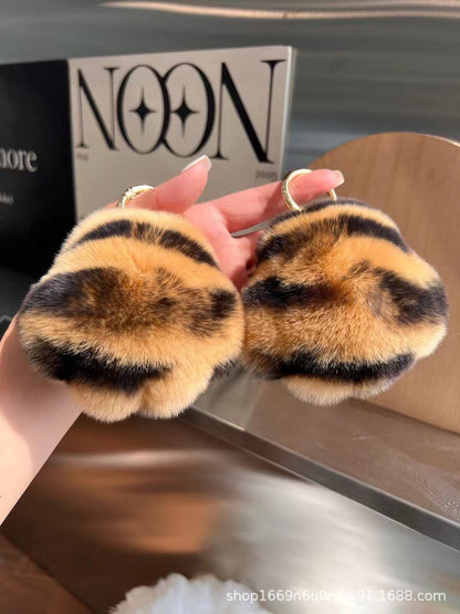 Cute Otter Rabbit Fur Tiger Tail Keychain Plush Gift