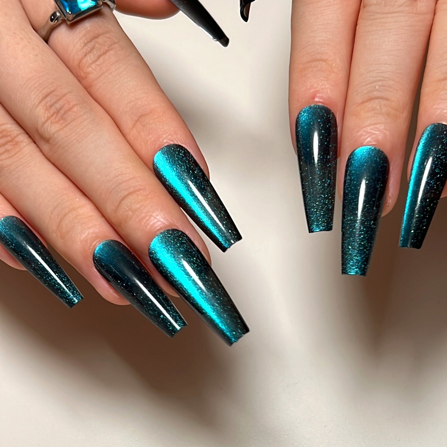 Lake Blue Cat Eye Removable Nail Tips