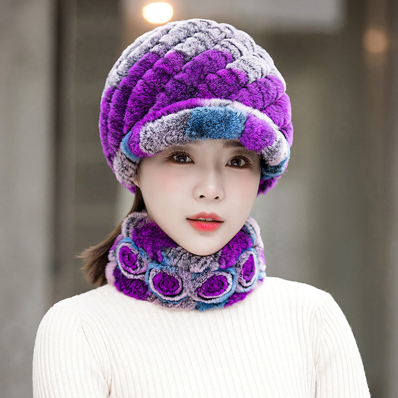 Warm Real Rabbit Fur Cap & Scarf Set - Stylish Winter Wear