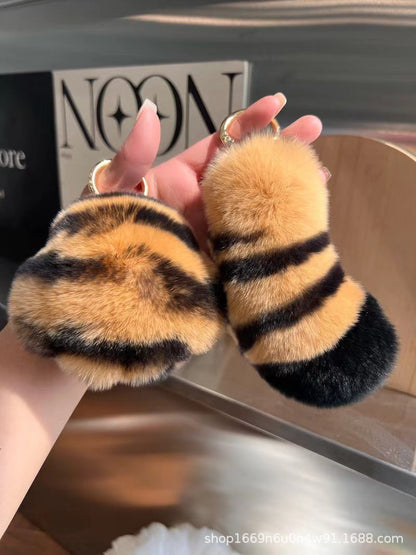 Cute Otter Rabbit Fur Tiger Tail Keychain Plush Gift