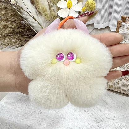 Cute Real Rabbit Fur Ice Cream Keychain Plush Gift