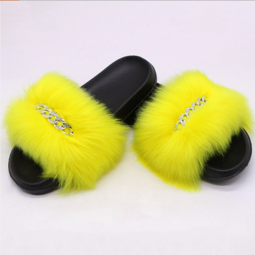 Womens Fuzzy Slippers, Fox Fur Inspired Sandals