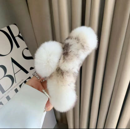 Luxury Real Rabbit Fur Hair Claw - Cute Ponytail Holder