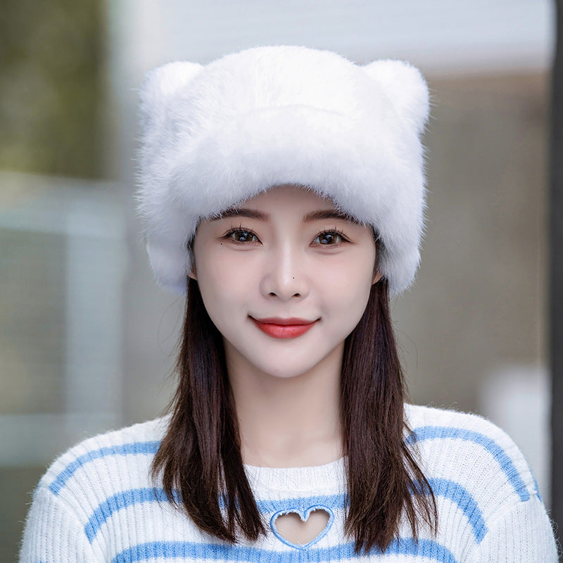 Winter Cute Rabbit Fur Cap with Cat Ears