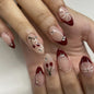 Wholesale Sweet French Burgundy Nail Tips with Bow and Cherry