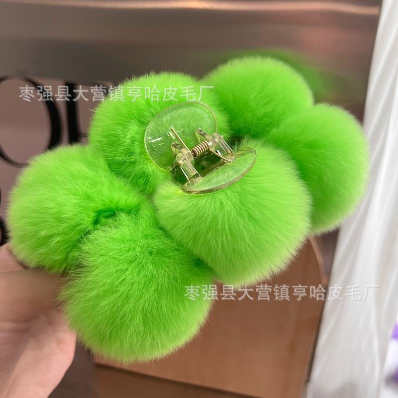 Luxury Real Rabbit Fur Large Hair Claw - Stylish Clip