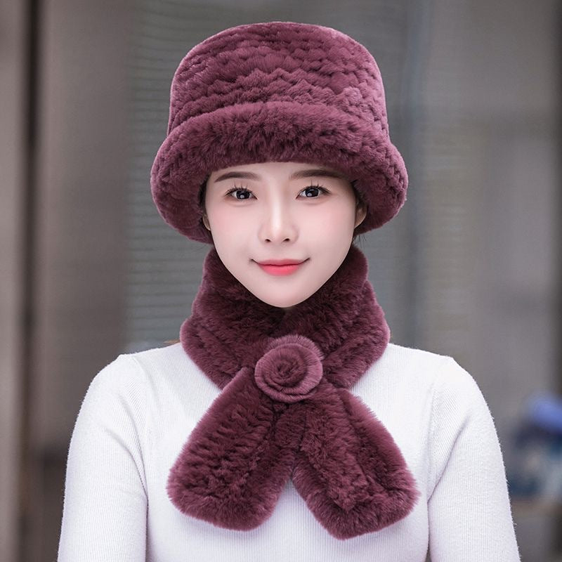 Winter Real Rabbit Fur Hat & Scarf Set - Stylish & Warm