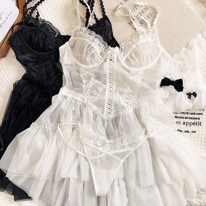 Free Shipping For 2-Piece Balletcore Sheer Mesh Nightie Lingerie Set