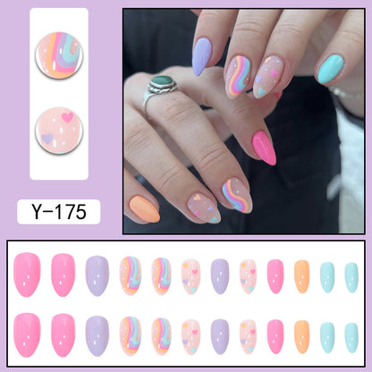 Heart Rainbow Macaron Nail Extensions, Detachable and Adorable