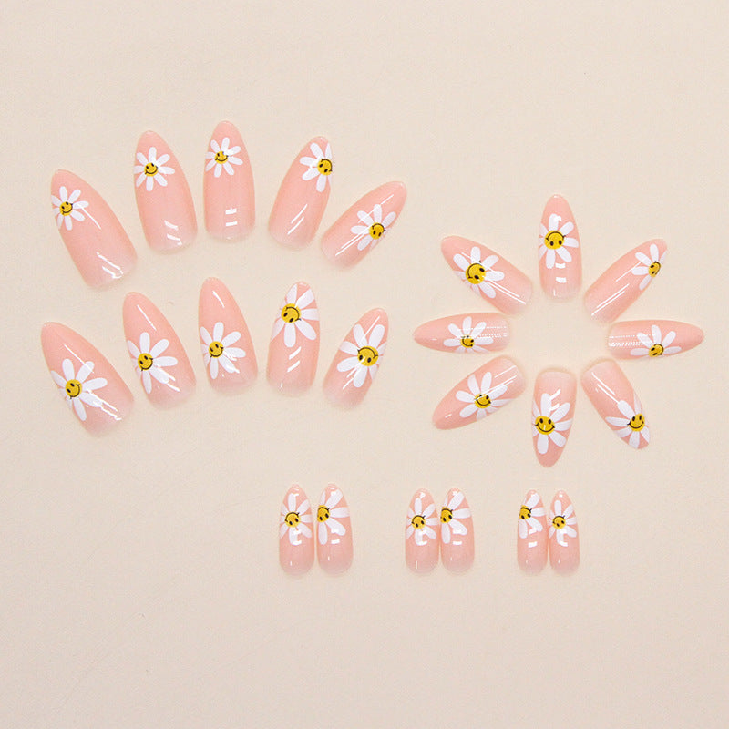 Almond Shape Cute Sunflower Pink Fall Nails 24-Piece Box