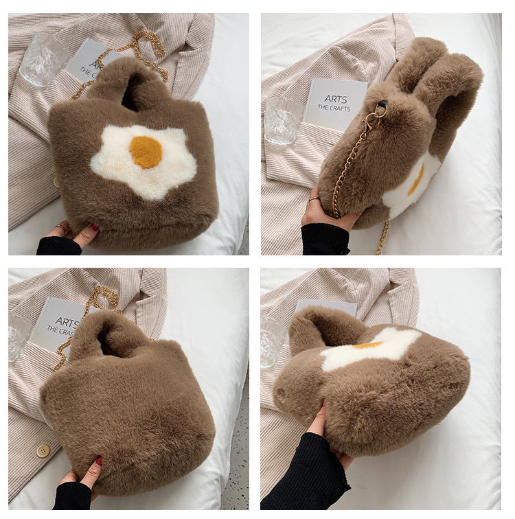 Trendy Plush Women's Egg-Shaped Handbag