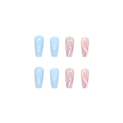 Export-Grade Fake Nails 24-Piece Box Summer Fresh Blue Mid-Length Ballet Salt Wave Ins Style-homeunderwear