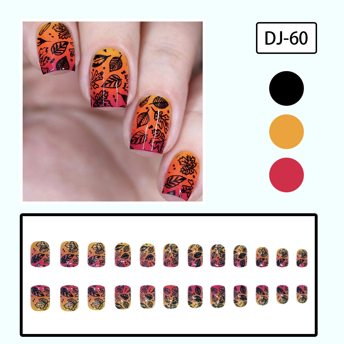 Autumn Red Yellow Gradient Short Square Maple Leaf Nail Tips