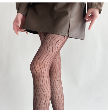 Sexy Thin Wavy Jacquard Lace Hollow Pantyhose
