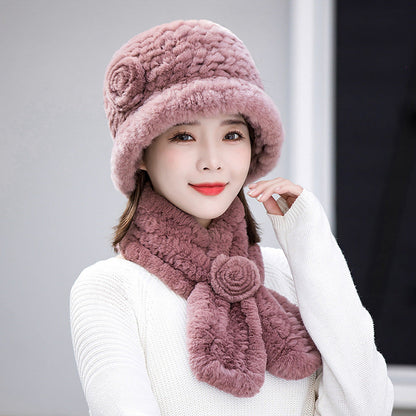 Warm Real Rabbit Fur Hat & Scarf Set - Ear Flap Design