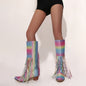 Fantasy Fringe Patchwork High-Top Chunky Heel Fashion Boots-Homeunderwear