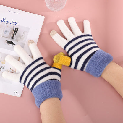 Finger Touch Screen Stripe Gloves