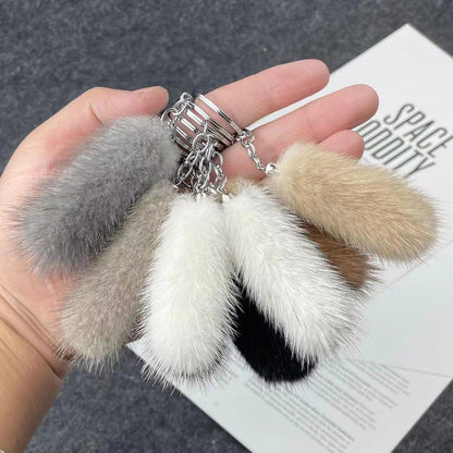 Cute Mini Real Mink Fur Tail Keychain Car Accessory