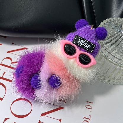 Cute Mink Fur Caterpillar Charm - Keychain & Bag Accessory