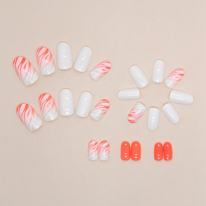 Minimalist Milk White and Vibrant Orange Leopard Print Nails