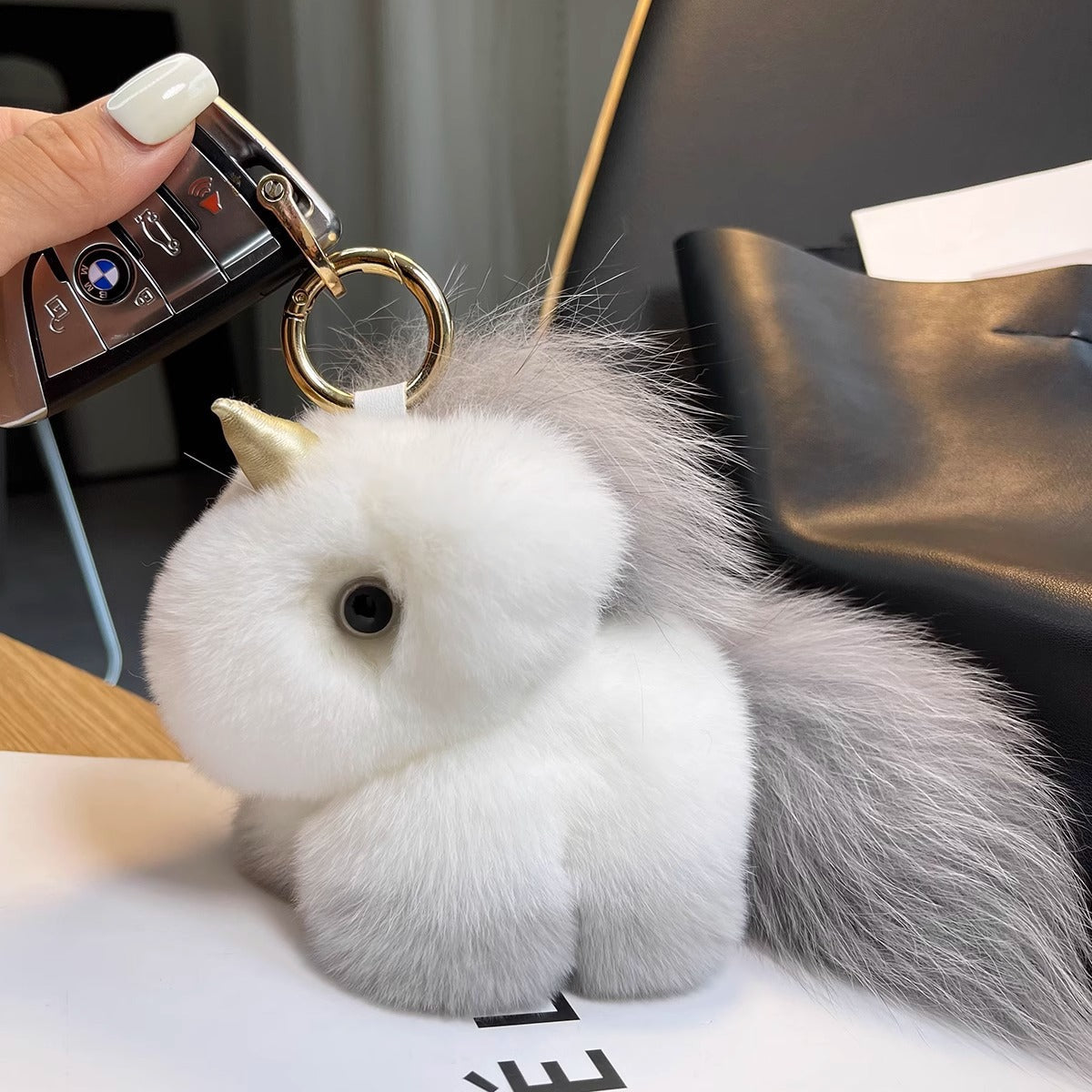 Cute Real Rabbit Fur Unicorn Keychain - Bag Charm