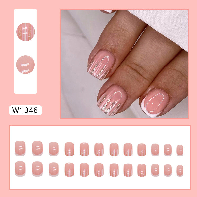 European Sweet Short Minimalist Pink and White Striped Nails