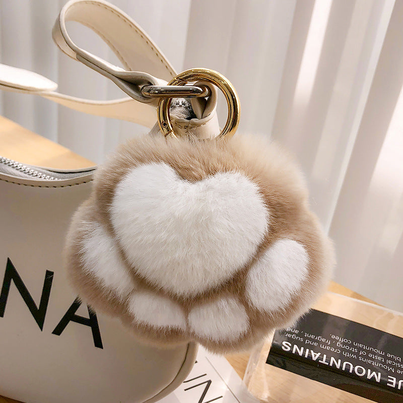 Cute Real Rabbit Fur Kitty Paw Keychain Toy