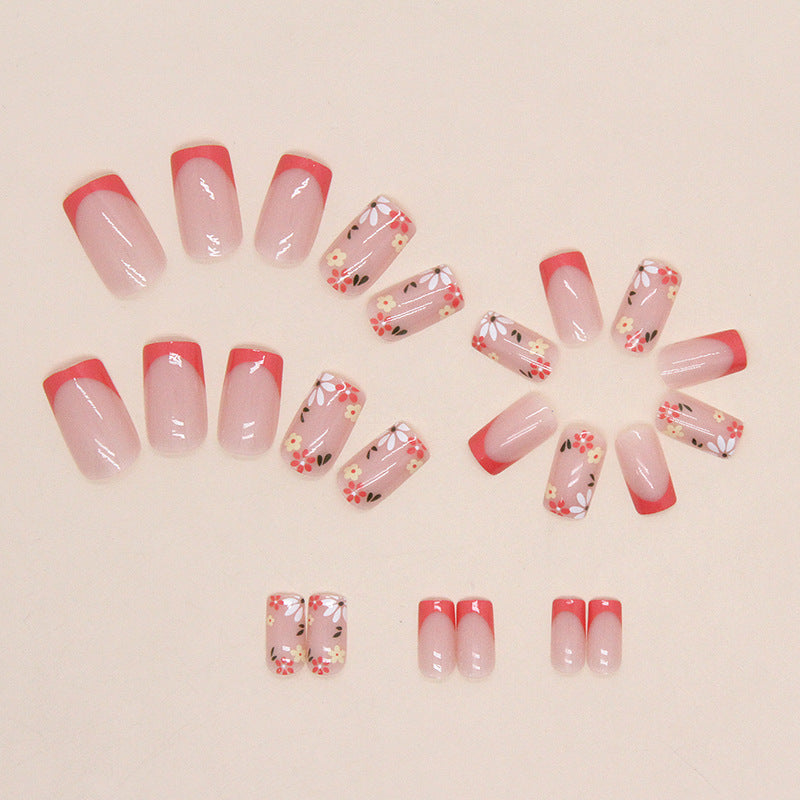 Square Multicolor Flower Nails - Cute, Sweet, Romantic