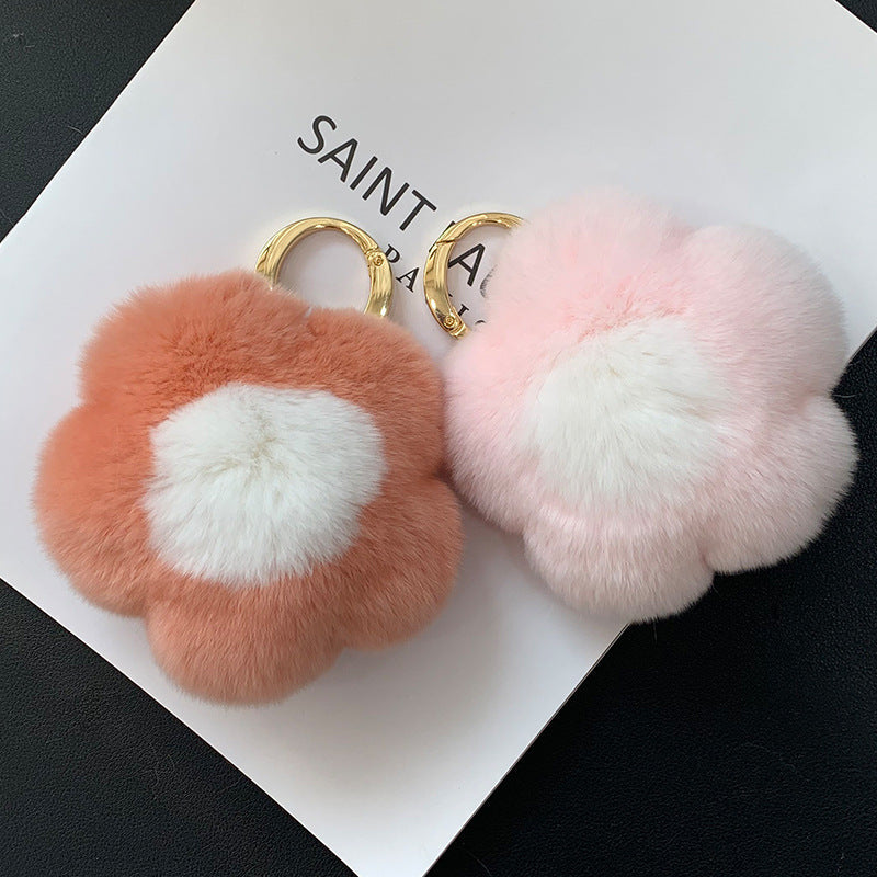 Cute Real Rabbit Fur Flower Charm Keychain & Phone Accessory