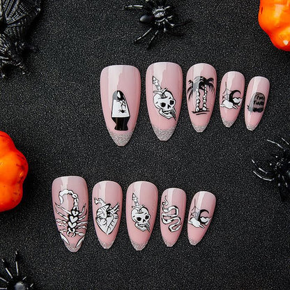 Sweet Dark Skull French Nails, Shiny and Spooky-Homeunderwear