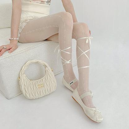 Summer Slim Retro Strap Bow White Silk Jk Pantyhose