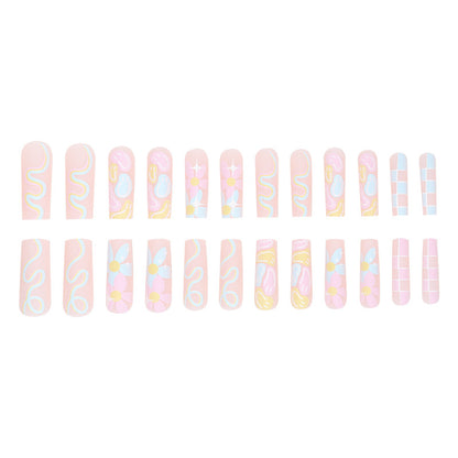 Macaron-Colored Floral Pattern Nail Extensions Ready-to-Wear