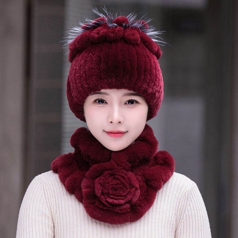 Winter Rex Rabbit Fur Hat & Scarf Set - Warm & Stylish