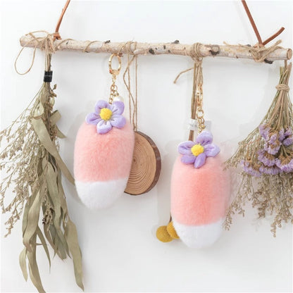 Cute Pink Fuzzy Charm - Real Rabbit Fur Accessory