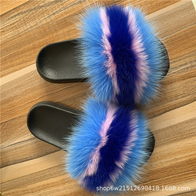 Fashionable Fox & Raccoon Fur Slides - Cozy Slip-Ons