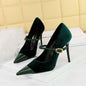 Chic Metal Buckle and Ankle Strap Suede Patchwork Pointed Toe Shoes-Heel Height 7CM-Homeunderwear